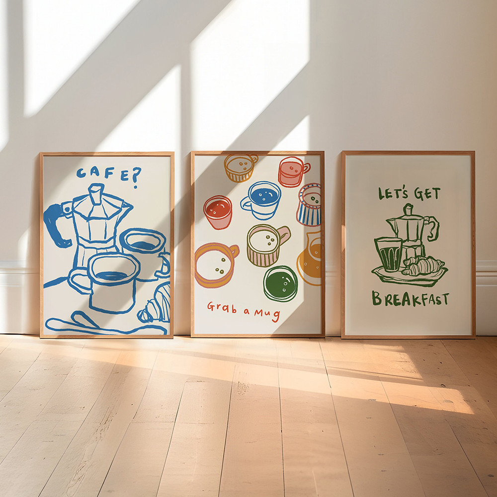 กาแฟ Wall Art โปสเตอร์เครื่องดื่มพิมพ์อาหารเช้าคําคมผ้าใบภาพวาดภาพห้องครัว Cafe Decor