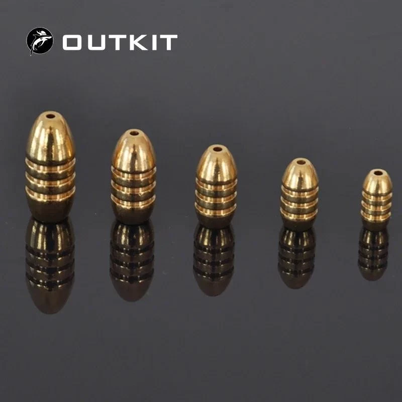 Outkit 10 ชิ้น/ล็อตทองแดงตะกั่ว Sinker น้ําหนัก 10g,7g,5g,3.5g,1.8g Sharped Bullet ทองแดงอุปกรณ์ตกปลาตกปลา Tackle
