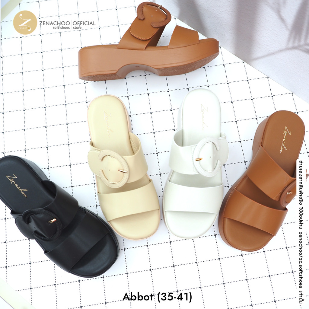 พื้นนิ่มมาก ใส่สบายสุด ทรงปกติ เปลี่ยนไซส์ได้-ไม่รับคืน Zenachoo Abbot สูง 2 นิ้ว รองเท้าหนังนิ่ม