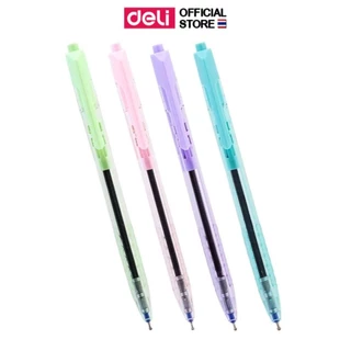 ปากกาลูกลื่น Deli ปากกาแบบกด ปากกา หมึกน้ำเงิน เส้น 0.5mm (คละสี 1 แท่ง) เครื่องเขียน อุปกรณ์การเรียน