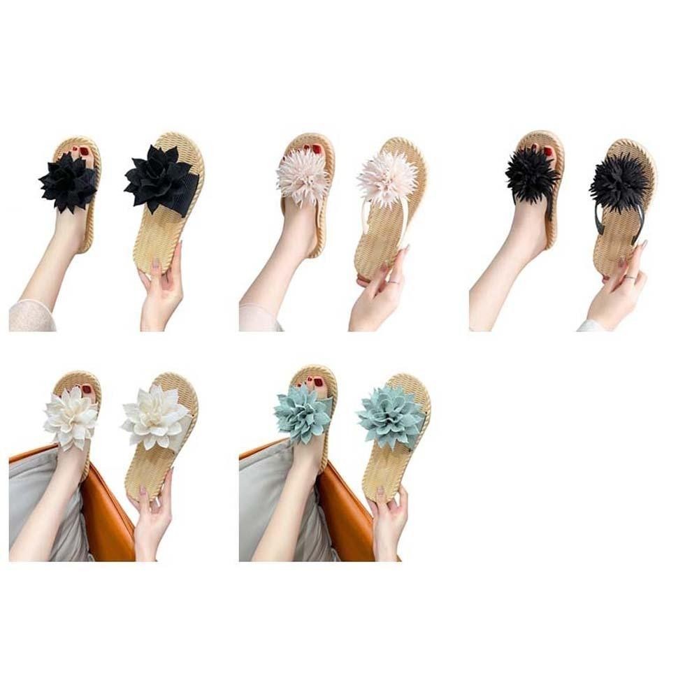 Back2life รองเท้าแตะดอกไม้, รองเท้าแตะริมทะเลกันลื่นผ้า, สไตล์ INS เกาหลี INS รองเท้าหนา PVC ยางวันหยุดรองเท้าแตะชายหาดของขวัญคู่ - รูปที่ 2