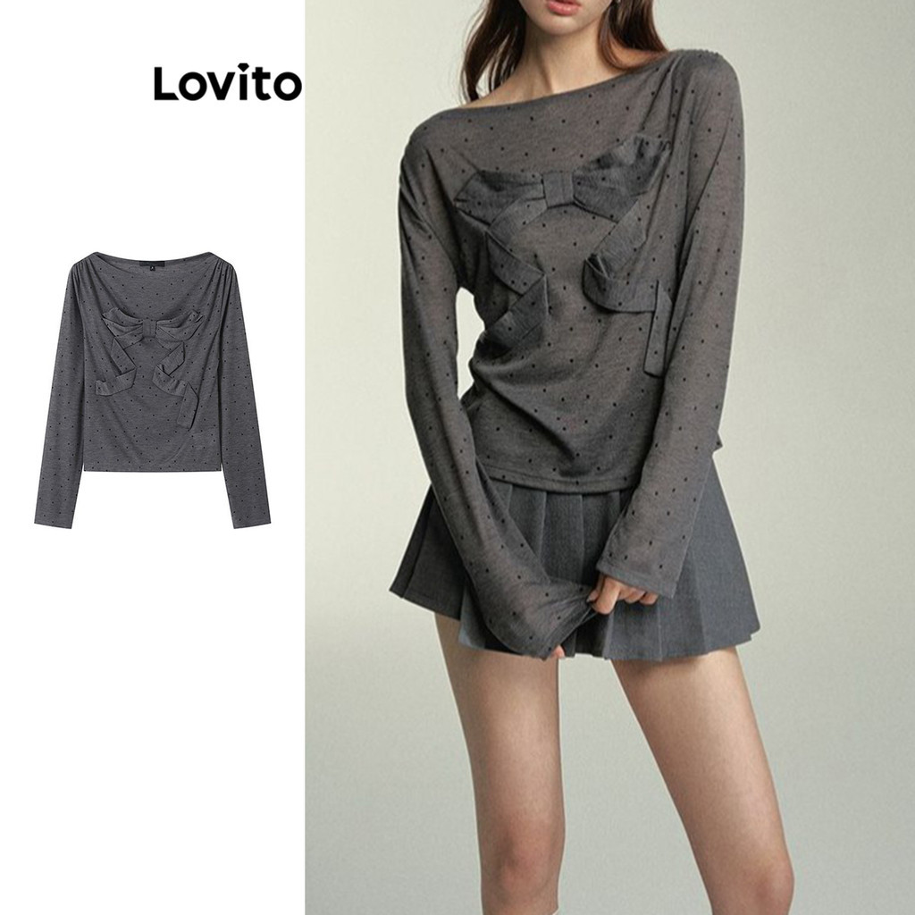 Lovito เสื้อยืดไหล่เย็นสำหรับผู้หญิง LNA75302