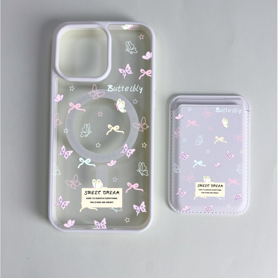 Candy สีผีเสื้อรูปแบบกระเป๋าสตางค์เหมาะสําหรับ Iphone 11promax 16pro 16promax X XR XSMAX 12 13 14 15 pro max ผู้หญิงปลอกฝาหลัง 14promax 15plus