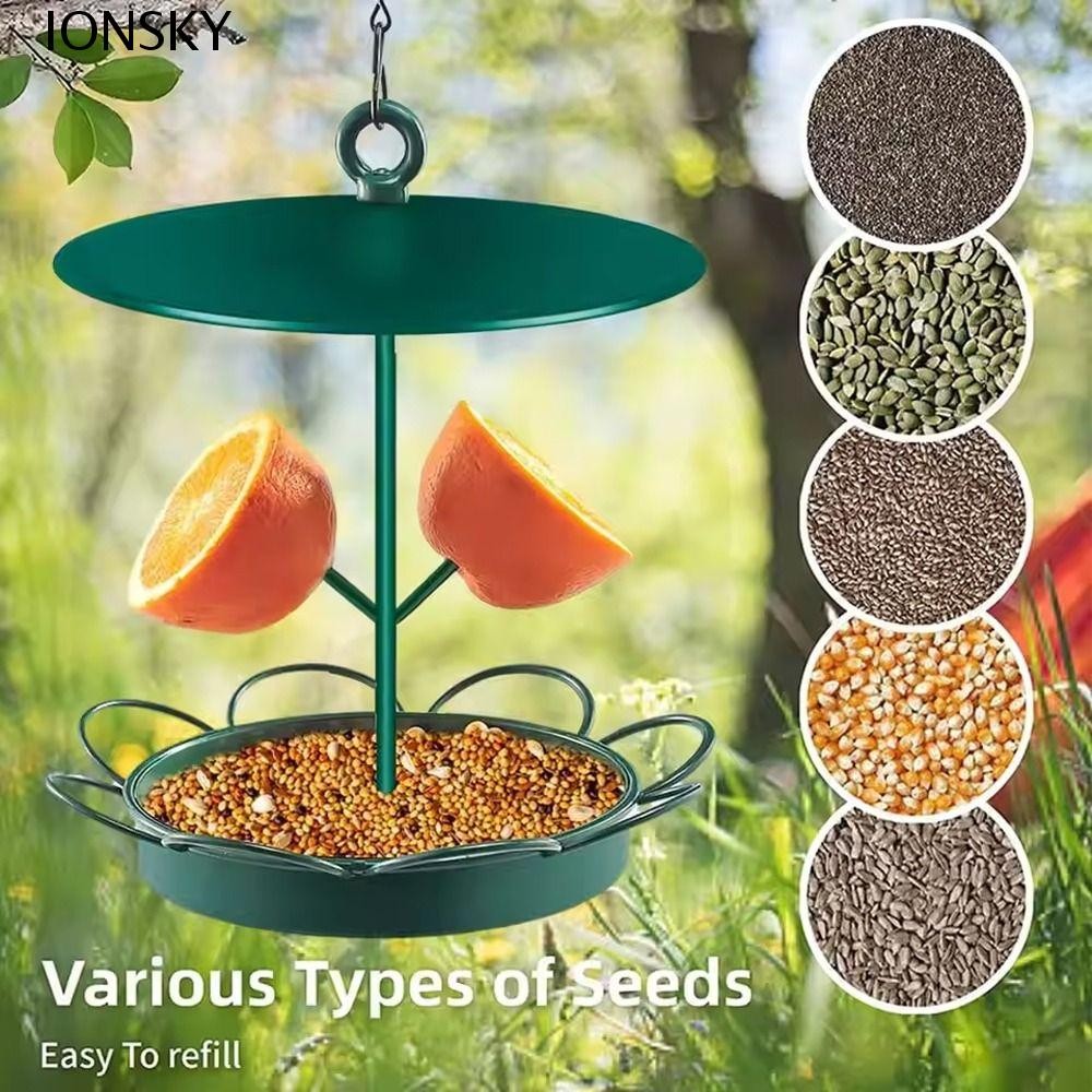 Ionsky Metal Wild Bird Feeder, เครื่องป้อนนกแบบแขวนที่ถอดออกได้ความจุขนาดใหญ่, อุปกรณ์สวนพร้อมตะขอถาดป้อนอาหารนกกันน้ําฟาร์ม