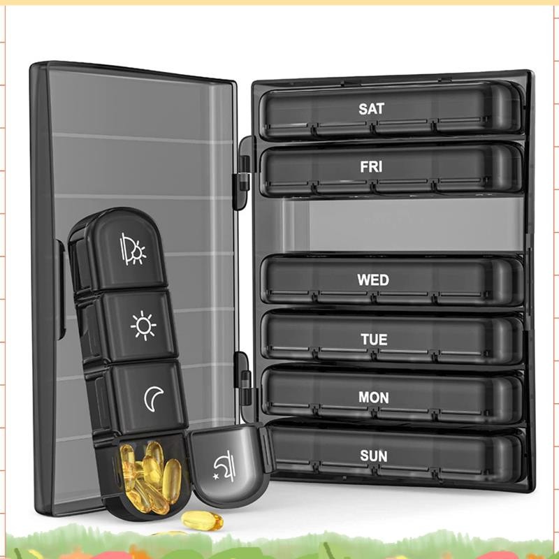 Super 1 Set Daily Pill Box Light-Proof Pill Case 4-Times A Day, 7 Day Portable for Travel