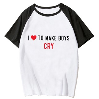 เสื้อยืด พิมพ์ลายการ์ตูน i Love to Make Boys Cry Tee สไตล์ญี่ปุ่น สตรีท สําหรับผู้หญิง y2k