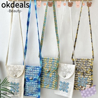 Okdeals กระเป๋าถือ ผ้าถัก ลายดอกไม้ ความจุเยอะ ขนาดเล็ก แฟชั่น สําหรับนักเรียน