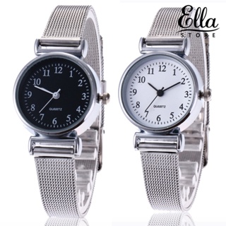 Ellastore123 นาฬิกาข้อมือควอทซ์ อะนาล็อก หน้าปัดทรงกลม ตัวเลขอาหรับ สไตล์วินเทจ สําหรับผู้หญิง