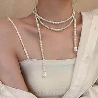 0931YWTS Retro Long Pearl Necklace Bright Simple Temperament Design Clavicle Chain Trending Unique New All-Matching Necklace Women F5FL