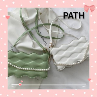 Path กระเป๋าสะพายไหล่ สายโซ่ ประดับไข่มุก สีพื้น เรียบง่าย สําหรับผู้หญิง