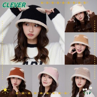 Clever หมวกบักเก็ตลําลอง ผ้ากํามะหยี่ขนนิ่ม แบบหนา ป้องกันหู ให้ความอบอุ่น สไตล์ชาวประมง สําหรับผู้หญิง