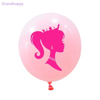 Standhappy ใหม่ ลูกโป่งยาง ฮีเลียม พิมพ์ลายบาร์บี้ สีชมพู สําหรับตกแต่งปาร์ตี้วันเกิด งานแต่งงาน 10 ชิ้น