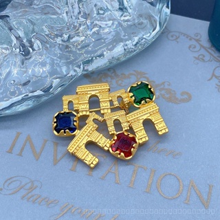 0905YWJB Arc De Triomphe Brooch French Retro Colored Gem Golden Womens Brooch Pin Special-Interest Design Middle Ancient Businese Suit Accessories B2KN