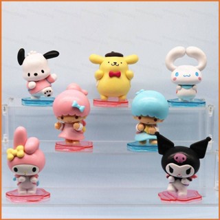 Kts ฟิกเกอร์ Sanrio Action Figure Animals Backpack Series Kuromi Melody Cinnamoroll Pachacco Twins Purin ของเล่นสําหรับเด็ก 7 ชิ้น