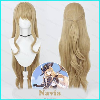 Genshin Impact Fontaine Navia วิกผมคอสเพลย์ สีน้ําตาล ผมยาวหยิก อะนิเมะ คอสเพลย์ เครื่องแต่งกาย ตกแต่งฮาโลวีน