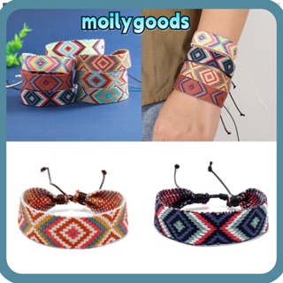 Moilyhd สร้อยข้อมือ สไตล์โบฮีเมียน เรียบง่าย วรรณกรรม สไตล์ชนเผ่า เครื่องประดับข้อมือ รูปแบบเพชรย้อนยุค สไตล์ชนเผ่า สร้อยข้อมือทอมือ ฤดูร้อน