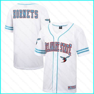 เสื้อคาร์ดิแกนเบสบอล พลัสไซซ์ ลายการ์ตูน Delaware State Hornets Jersey Button-Down