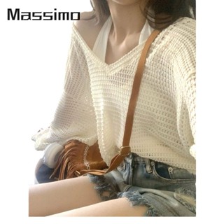 Massimo เสื้อแฟชั่นผู้หญิง เสื้อแขนยาว คลุม ไหมพรม ครอปเสื้อแขนยาว 36Z230907