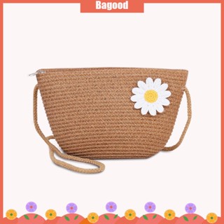 ♪Bagood♪พร้อมส่ง กระเป๋าสะพายไหล่ สะพายข้าง สาน ลายดอกไม้ มีซิป แฟชั่นสําหรับสตรี