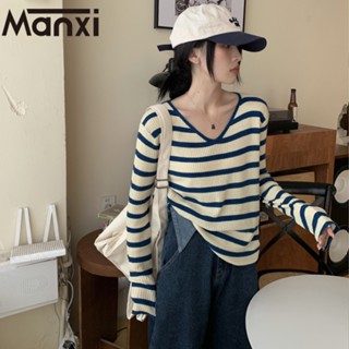 Manxi เสื้อแฟชั่นผู้หญิง เสื้อแขนยาว คลุม ไหมพรม ครอปเสื้อแขนยาว 36Z230908