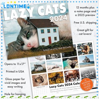 Lontime ปฏิทินกระดาษ รูปสัตว์ แมวขี้เกียจ 2024 แขวนได้ สําหรับจัดระเบียบบ้าน