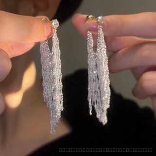 0908YWJD Internet Celebrity Front and Rear Wear Long Tassel Silver Pin Earrings Square round Face Suitable Earrings Niche High Sense 2023 Hot O9FL