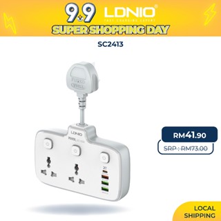 Ldnio SC2413 เต้าเสียบ สากล / SK2492 เต้าเสียบ UK 2 ออโต้ไอดี + 4 พอร์ต USB 20W PD &amp; QC3.0 ปลั๊กไฟ