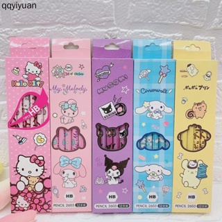 SANRIO Qyiyu ดินสอกด ลาย Hello Kitty Kuromi Cinnamoroll My Melody Pom Pom Purin น่ารัก สําหรับนักเรียน 12 ชิ้น