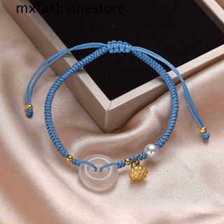 Mxfashione สร้อยข้อมือ จี้หยก แฮนด์เมด สีทอง สไตล์จีนย้อนยุค