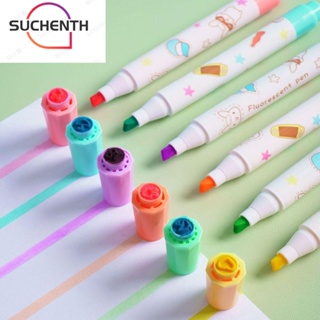 Suchenth ปากกาไฮไลท์ หัวคู่ รูปดอกไม้ 6 สี ต่อชุด