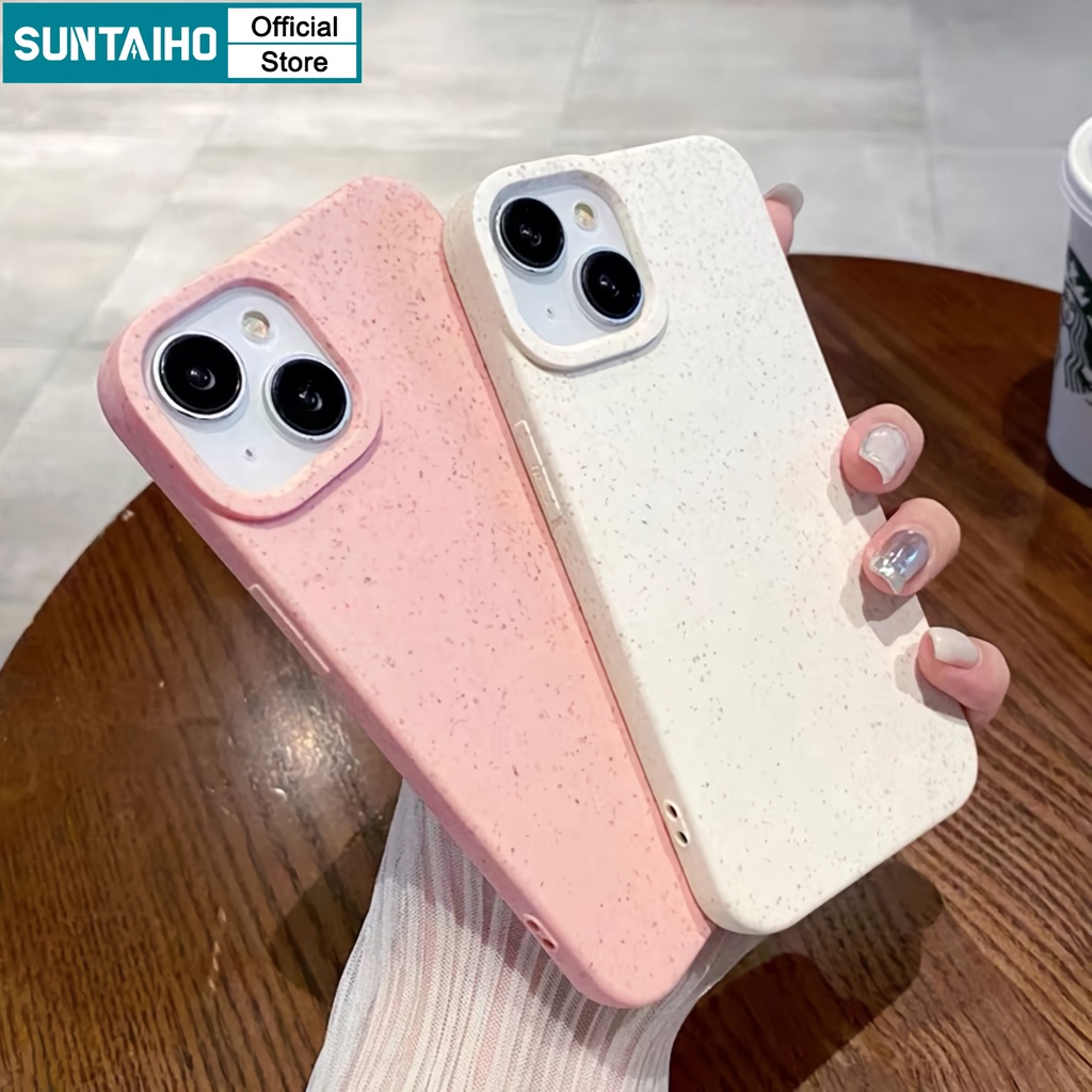 SUNTAIHO เคสโทรศัพท์มือถือ ซิลิโคนนิ่ม กันกระแทก ย่อยสลายได้ สีพื้น สําหรับ iPhone 15 14 13 12 11 Pro Max X XR XS 7 8 Plus