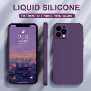 เคสโทรศัพท์ซิลิโคนเหลว ทรงสี่เหลี่ยม หรูหรา สําหรับ iPhone 15 Pro Max 15 Plus สีลูกกวาด กันกระแทก ฝาหลังนิ่ม