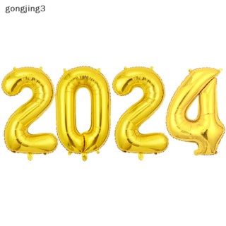 Gongjing3 ลูกโป่งฟิล์มอลูมิเนียม รูปตัวเลข 2024 สําหรับตกแต่งปาร์ตี้ปีใหม่ 1 ชุด