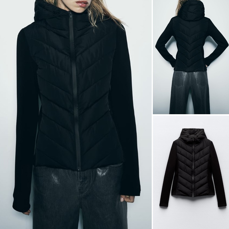Zara 23 ฤดูใบไม้ร่วงสไตล์ใหม่ยุโรปสไตล์อเมริกันเย็บเบาะแจ็คเก็ตยืนปกHooded Slim-fit Slimmer8073205