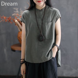 Summer clothes solid color loose large size sleeveless stand collar T-shirt top slightly fat MM literary front short back long pullover shirt for women