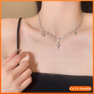 ใหม่ สร้อยคอโซ่ จี้รูปดาวตกสี่ตา ประดับเพชร สไตล์เกาหลีใต้ สําหรับผู้หญิง 2023