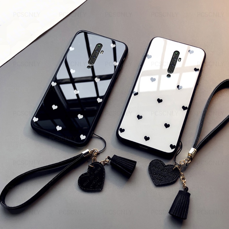 เคสโทรศัพท์มือถือแบบแก้วแข็ง ลายหัวใจ แฟชั่น สําหรับ OPPO Reno 2 3 Pro 4G 5G Z 2Z 2F Ace Ace2 10X Zoom