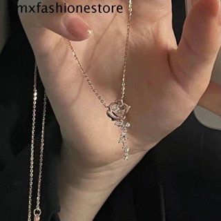 Mxfashione สร้อยคอโชคเกอร์ จี้ดอกกุหลาบ ประดับเพชร เครื่องประดับสตรี