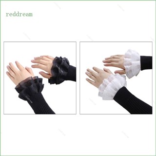 Redd ผู้หญิงหวานปลอมแขนสองชั้น Ruffles ลูกไม้บานข้อมืออุ่นข้อมือ