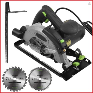 Electric Circular Saw with Laser Guide - 12A 5500RPM Power Saw for Wood and Plastic Cutting - 3 Blades Included