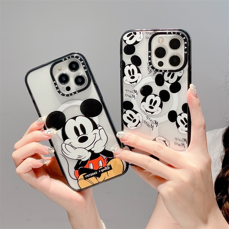 Casetifg เคสโทรศัพท์มือถือ ซิลิโคนแข็ง ใส กันกระแทก ลายมิกกี้เมาส์น่ารัก พร้อมกล่องชาร์จแม่เหล็ก สําหรับ iPhone 15 14 11 12 13 Pro Max