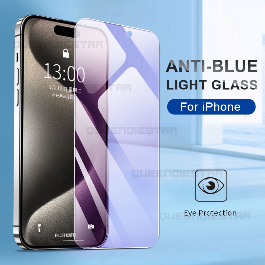 ฟิล์มกระจกถนอมสายตา ANTI BLUE Glass สำหรับ iPhone 16 Pro Max 15 14 13 12 11 Pro Max 12 13 mini XR X XS Max 8 7 6 6s 16 Plus SE 2020