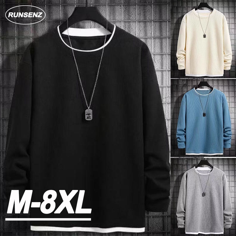 เสื้อยืดลําลอง แขนยาว คอกลม ทรงหลวม โอเวอร์ไซซ์ แฟชั่นเรียบง่าย สําหรับผู้ชาย ไซซ์ M-8XL