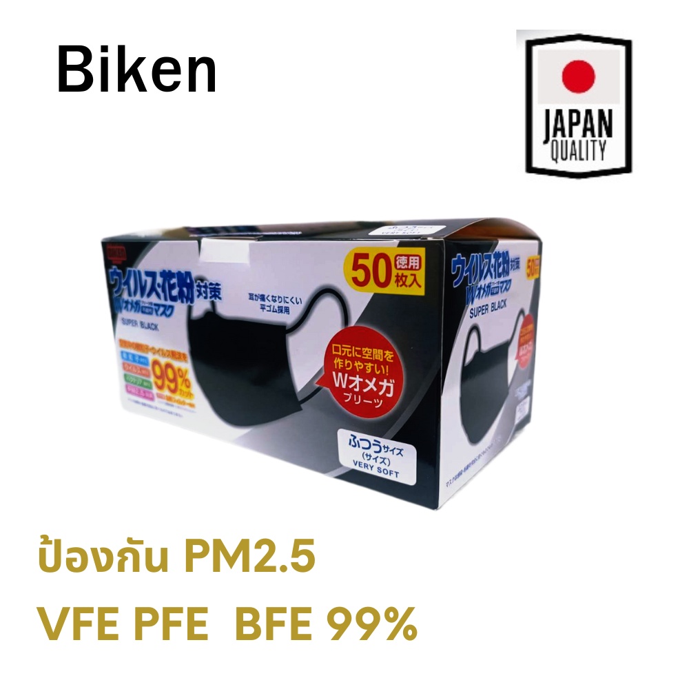 BIKEN แมสญี่ปุ่น 3ชั้น 1 กล่อง 50ชิ้น ซีลแยก 1:1  แมสญี่ปุ่น Japan mask กันฝุ่น PM2.5 ซีลแยก