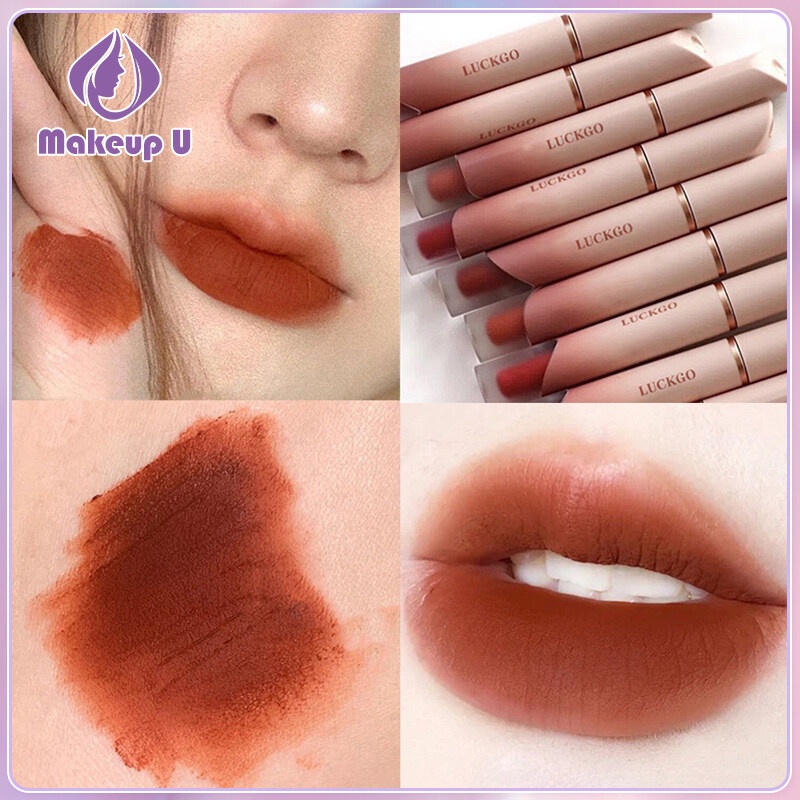 Luckgo lip ของแท้ 100% ลิปสติก เนื้อลิขวิด แบบแมตต์ กันน้ำ ติดทนนาน 6 สี ลิปสติกเกาหลี เนื้อแมตต์ กำมะหยี่ Lipstick（