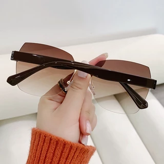 ผู้หญิงแว่นตากันแดดไม่มีขอบ UV400 เลนส์ไล่ระดับสี Retro แฟชั่น Beach Shades