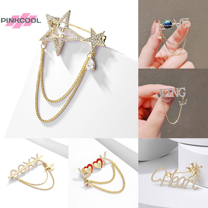 Pinkcool เข็มกลัด พลอยเทียม เครื่องประดับ ฮิญาบ ปกเสื้อสูท ปกเสื้อ ป้ายเสื้อยกทรง เข็มกลัด ขายดี