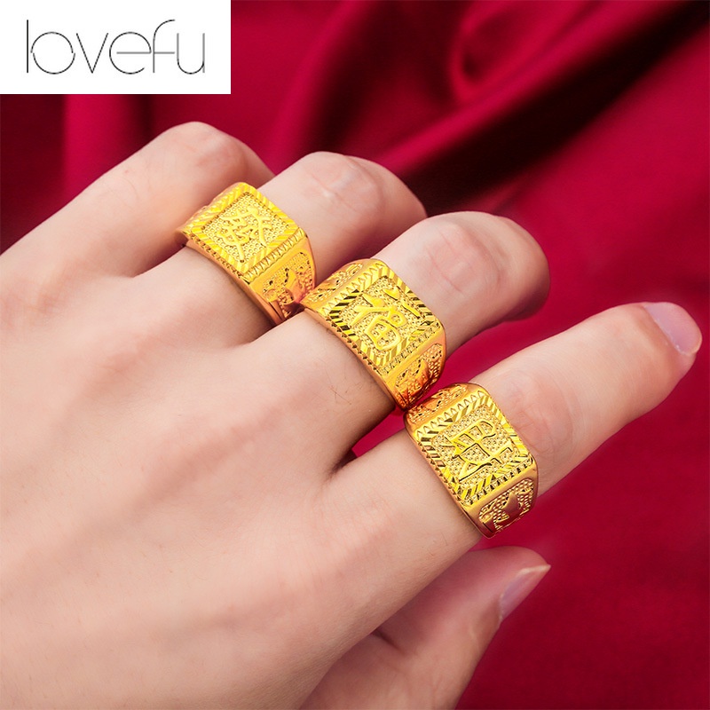 18K Saudi Gold Pawnable Wealth นําโชคลาภให้กับผู้ชายครอบงําเปิดแหวนปรับได้