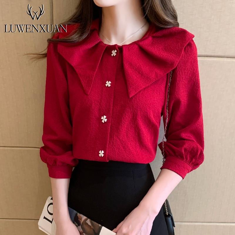 เสื้อเชิ้ตแขนยาว ผ้าชีฟอง แบบเข้ารูป สไตล์ตะวันตก สําหรับผู้หญิง