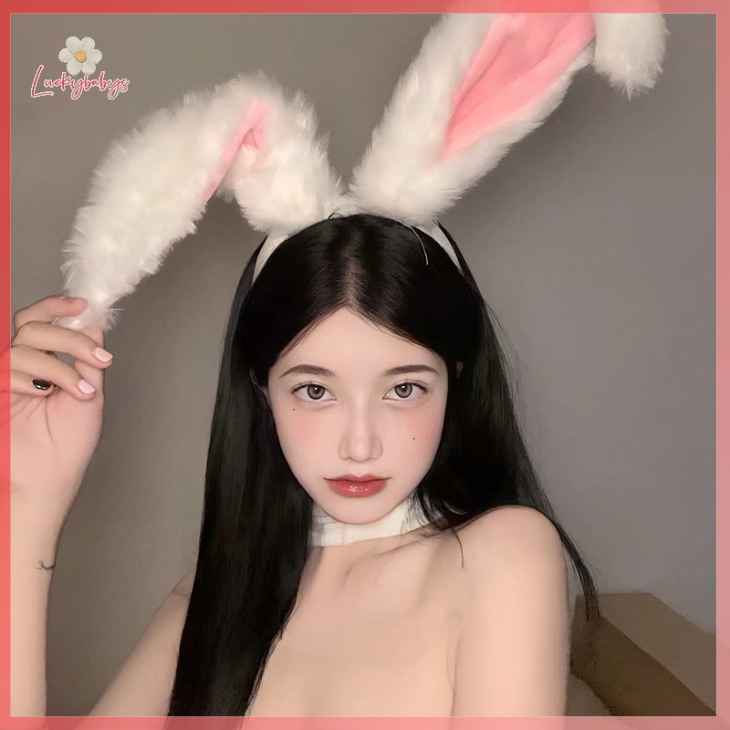 Luckybabys>หญิงน่ารักสาว Lolita คอสเพลย์ปุยตุ๊กตาหวานยาวกระต่ายหูผม Hoop การ์ตูนอะนิเมะ Headpiece ใหม่